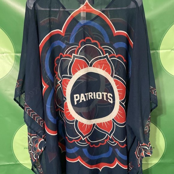 NEW ENGLAND PATRIOTS Women's logo semi sheer swim cover up in BLUE   OSFM - VGUC - Picture 6 of 8